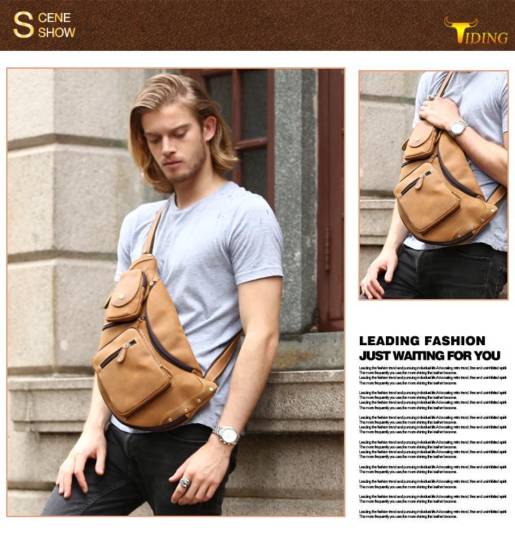 Mens Genuine Leather Sling Pack Shoulder Bag Sport Travel Cross Chest